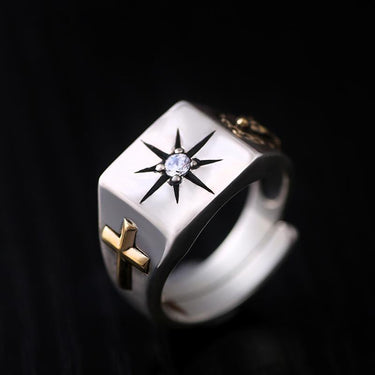 White Zirconia Cross Virgin Mary Resizable Silver Ring for Christian - SolaceConnect.com