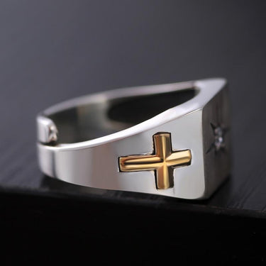 White Zirconia Cross Virgin Mary Resizable Silver Ring for Christian - SolaceConnect.com