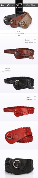 Wide Belts for Women Cowskin Braided Leather Belts Luxury Women Belt for Dress  -  GeraldBlack.com