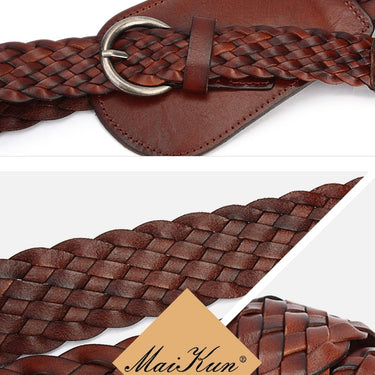 Wide Belts for Women Cowskin Braided Leather Belts Luxury Women Belt for Dress  -  GeraldBlack.com