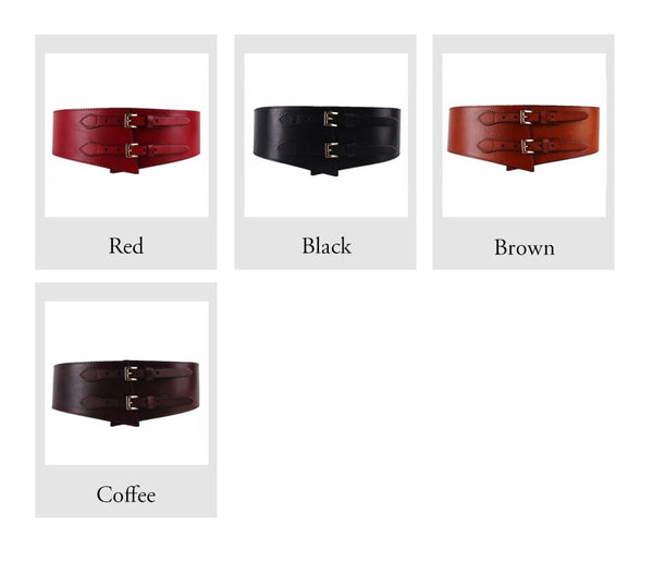 Wide Belts for Women Luxury Cowhide Double Retro Pin Buckle Belts for Dress Waistband  -  GeraldBlack.com