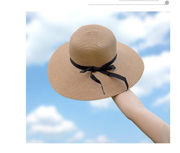 Wide Brim Foldable Summer Straw Sun Block Panama Hat for Women - SolaceConnect.com