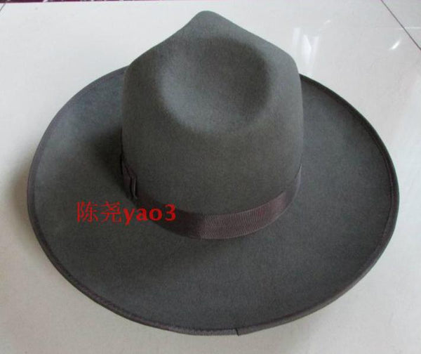 Wide Brim Oversize Black Wool Felt Fedora Fashion Hats for Men - SolaceConnect.com