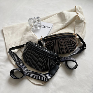 Wide Strap Tassel Rivet Chest Crossbody Bags For Women Fashion Designer Large Capacity Girl Waist Fanny Pack  -  GeraldBlack.com