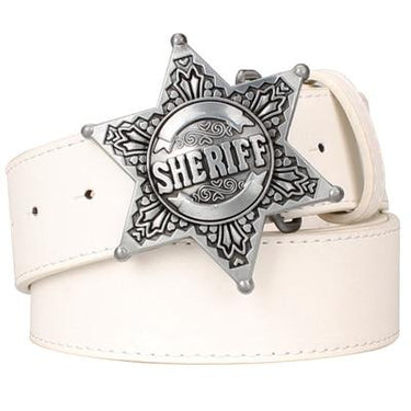 Wild Retro Hexagram Sheriff Badge Bold Metal Buckle Belt for Men - SolaceConnect.com