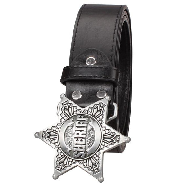 Wild Retro Hexagram Sheriff Badge Bold Metal Buckle Belt for Men  -  GeraldBlack.com