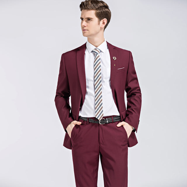 Wine Red Blazer Pant Fashion Wedding Casual Business 2 Piece Suit for Men  -  GeraldBlack.com