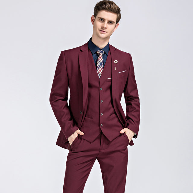 Wine Red Blazer Pant Vest Fashion Wedding Casual Business 3 Piece Suit for Men Wine Red / S Wine Red Blazer Pant Vest Fashion Wedding Casual Business 3 Piece Suit for Men Wine Red / S