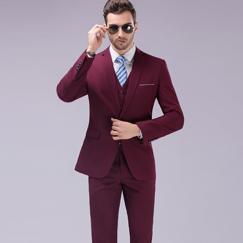 Wine Red Blazer Pant Vest Fashion Wedding Casual Business 3 Piece Suit for Men  -  GeraldBlack.com
