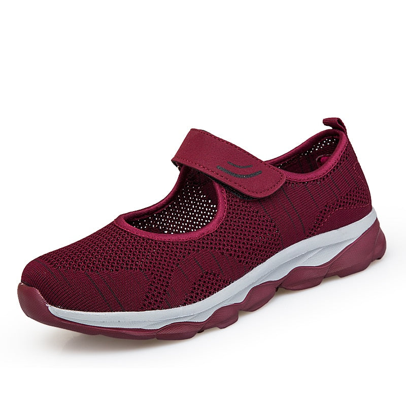 Wine Red White Summer Women's Casual Flats Fabric Hoop Loop Soft Comfy Mary Janes Round Toe Mesh Shallow Shoes  -  GeraldBlack.com