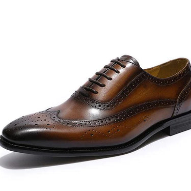 Wingtip Medallion Genuine Leather Black Brown Brogue Oxford Dress Shoes - SolaceConnect.com