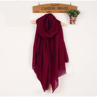 Winter Autumn Soft Light Wine Red Scarves for Women in Linen Cotton - SolaceConnect.com