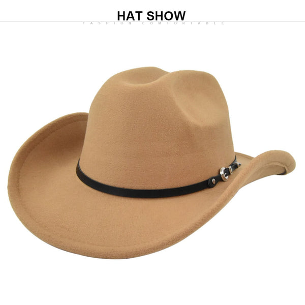 Winter Autumn Vintage Western Cowboy Hat 8CM Wide Brim Gentleman Lady Jazz Cowgirl Hats  -  GeraldBlack.com