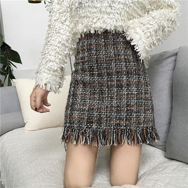 Winter Autumn Woollen Plaid Straight Mini Skirt in Vintage Style for Women  -  GeraldBlack.com