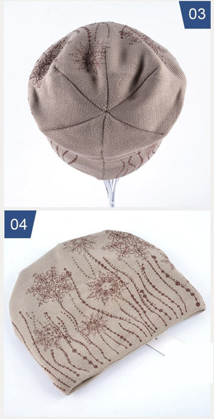 Winter Casual Knitted Rhinestones Flowers Beanies Caps for Women - SolaceConnect.com