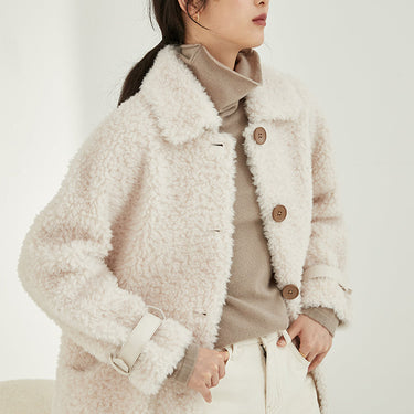Winter Casual Style Warm Wool Real Fur Shearling Coat Jacket with Pockets  -  GeraldBlack.com