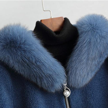 Short Hooded Sheep Shearling Jacket Women Winter 100% Real Fox Fur Wool Coat Female Casual Jaqueta - SolaceConnect.com