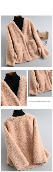 Casual Real Wool Jacket Women Autumn Winter Sheep Shearling Coat Female Short Korean Fur Coats - SolaceConnect.com