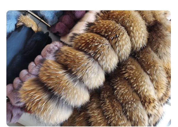 Christmas Natural real fur coat Women's winter jacket Raccoon fox fur long parkas female clothes - SolaceConnect.com
