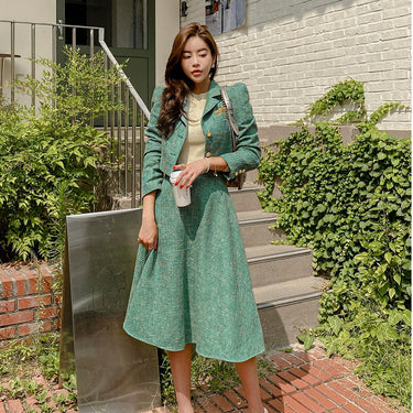 Winter Designer Lady Skirt Suit Elegant Korean Version Woolen Short Coat +Big Swing Casual Evening Party 2-piece Set  -  GeraldBlack.com