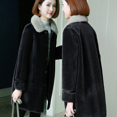 Winter Real Mink Fur Collar Coat Female Elegant Sheep Shearling Jackets Women's Fur Coats Jaqueta - SolaceConnect.com