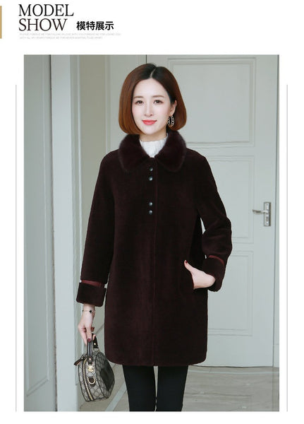Winter Elegant Women's Mink Fur Collar Sheep Shearling Coats & Jackets  -  GeraldBlack.com