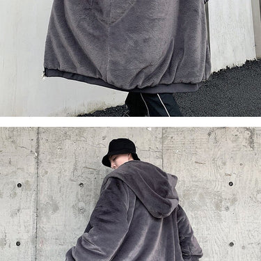 Winter Fashion Loose Long Hooded Imitation Rabbit Hair Fur Coat for Men - SolaceConnect.com