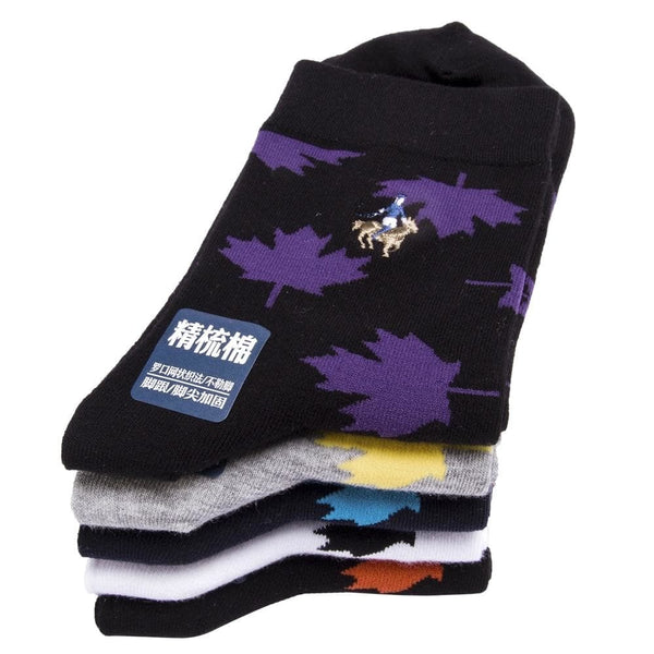 Winter Fashion Maple Leaf Cotton Business Embroidery Crew Socks for Men - SolaceConnect.com