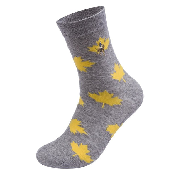 Winter Fashion Maple Leaf Cotton Business Embroidery Crew Socks for Men - SolaceConnect.com
