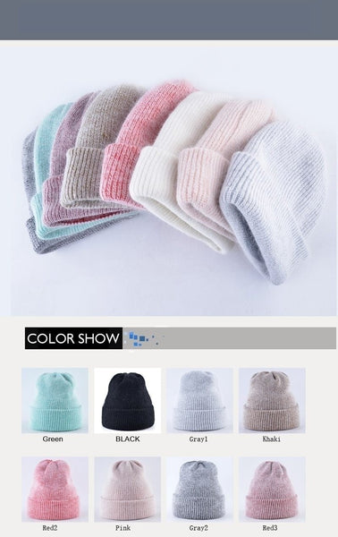 Winter Fashion Polyester Rabbit Fur Knitted Beanies for Women - SolaceConnect.com