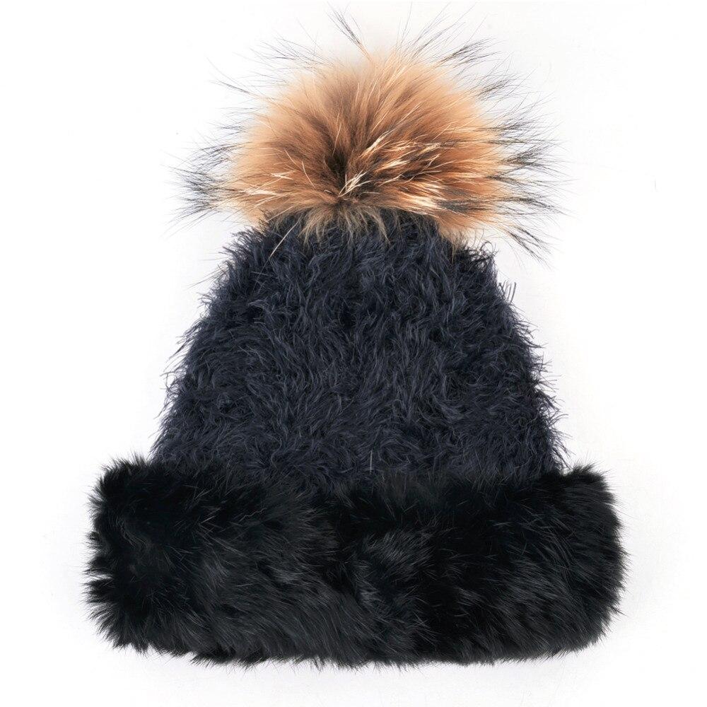 Winter Fashion Real Rabbit Fur and Pompom Fur Knitted Beanies for Women  -  GeraldBlack.com