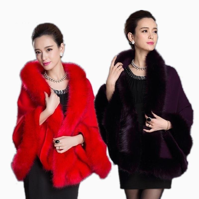 Winter Fashion Women's Leather Grass Fox Fur Collar Shawl Cape  -  GeraldBlack.com