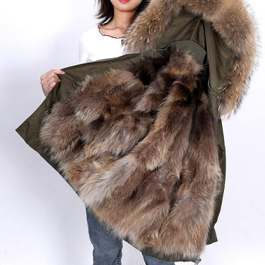 Natural Real fox fur collar Women coat Raccoon Fur liner jacket winter fashion warm loose waterproof - SolaceConnect.com