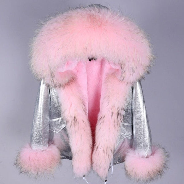 Winter Fashion Women's Natural Raccoon Fur Collar and Sleeves Parkas  -  GeraldBlack.com