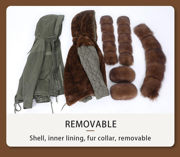Fashion Women's Real Fox fur collar coat natural raccoon big fur collar winter parka bomber jacket - SolaceConnect.com