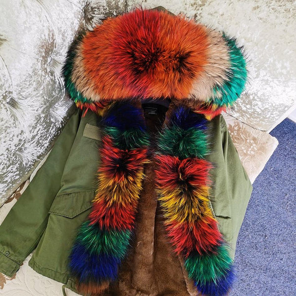 Winter Fashion Women's Real Fox Fur Collar Parka Bomber Coat s & Jackets  -  GeraldBlack.com