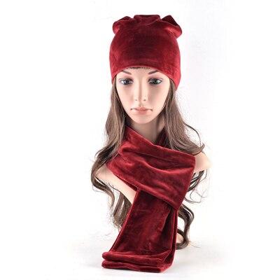 Winter Fashion Women's Solid Velvet Scarf with Skullies Beanies - SolaceConnect.com
