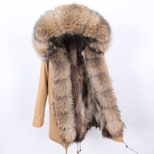 Winter Fashion Women's Warm Hooded Jacket with Natural Raccoon Fur Collar  -  GeraldBlack.com