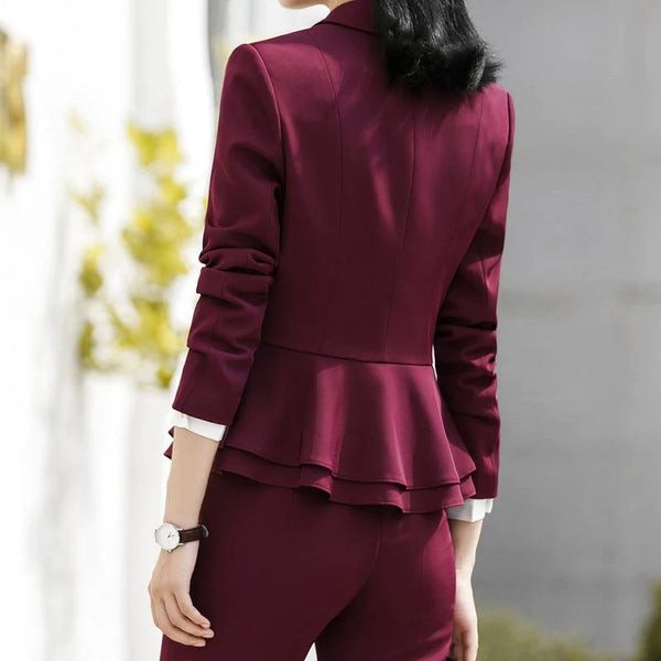 Winter Formal Long Sleeve Slim Blazer and Trousers Suit for Office Ladies - SolaceConnect.com
