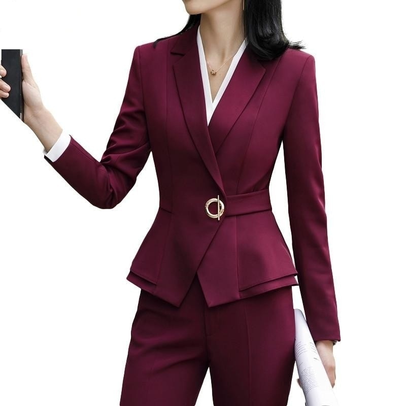 Winter Formal Long Sleeve Slim Blazer and Trousers Suit for Office Ladies  -  GeraldBlack.com