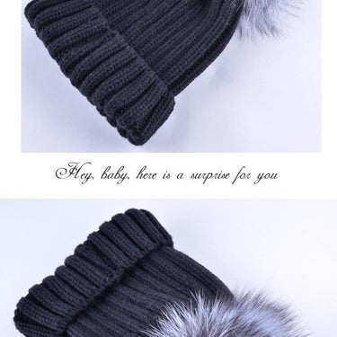Winter Fox Fur Big Ball Knitted Beanie Hats for Women - SolaceConnect.com