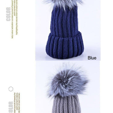 Winter Fox Fur Big Ball Knitted Beanie Hats for Women - SolaceConnect.com