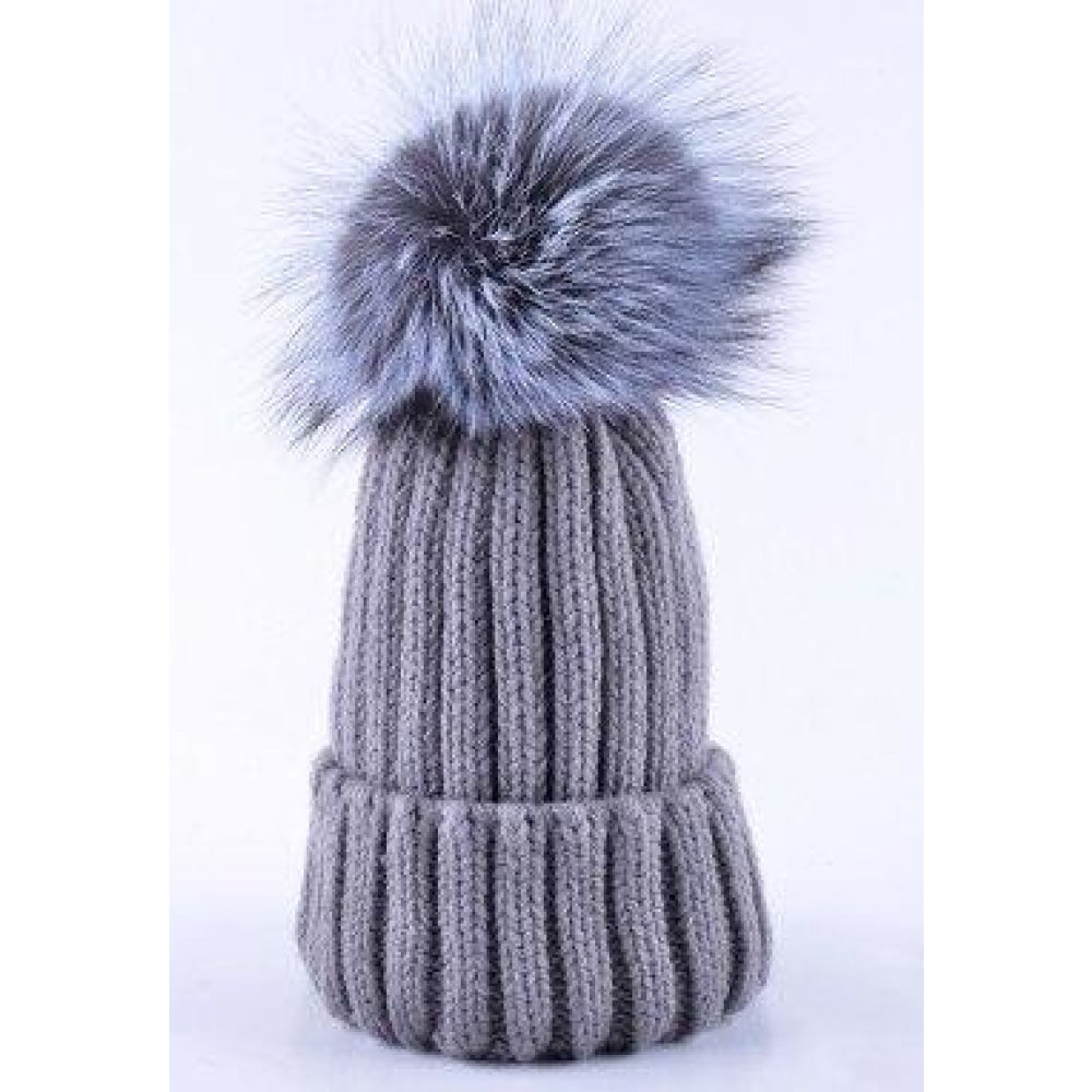 Winter Fox Fur Big Ball Knitted Beanie Hats for Women  -  GeraldBlack.com