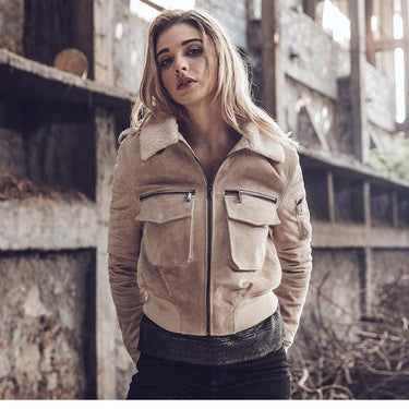 Winter Genuine Leather Jacket with Faux Fur Collar for Women - SolaceConnect.com