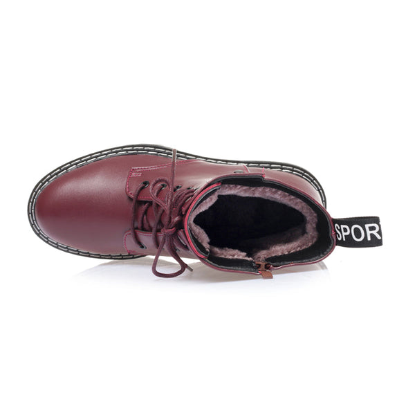 Winter Genuine Leather Warm Non-slip Mid Heel Boots for Women  -  GeraldBlack.com