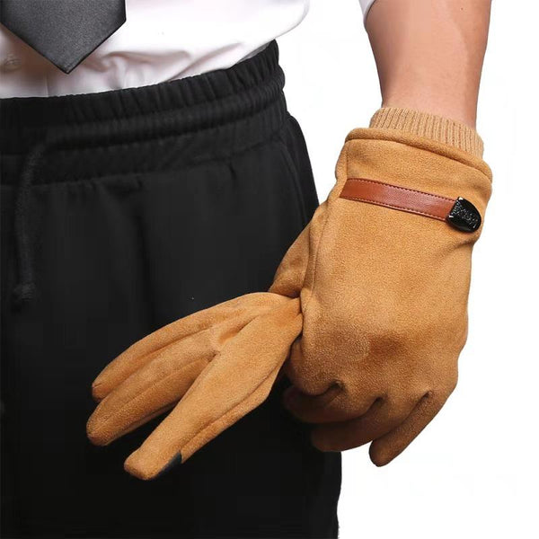 Winter Gloves Men Touch Screen Warm Driving Blend Suede Leather Gloves with Knit Wrist Cuffs GSM060  -  GeraldBlack.com