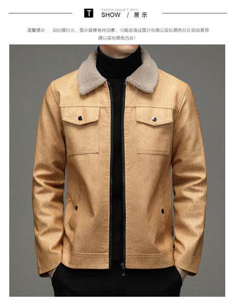 Winter Jacket Men Casual Plush Fur Leather Jacket Slim Fit Thicken Jackets Coat Streetwear Youth  -  GeraldBlack.com