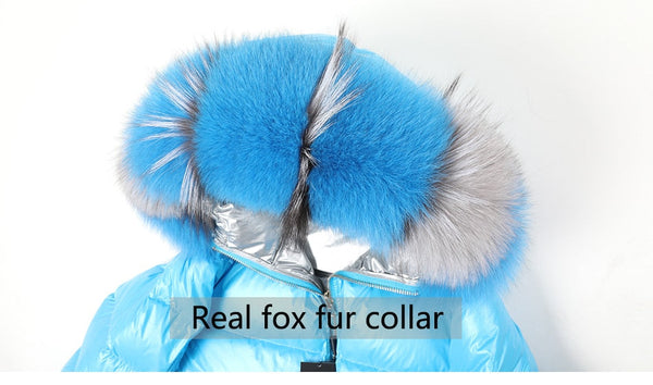 Winter Jacket Women Down Natural Fox Fur Collar Coat Loose Short White Duck Down Real Fur Coat  -  GeraldBlack.com