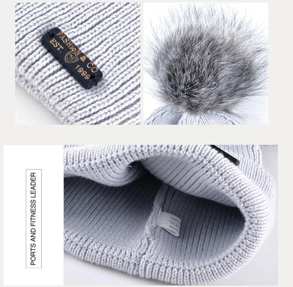 Winter Knitted Pompom and Imitation Fur Beanie Hats for Women - SolaceConnect.com