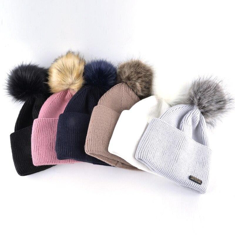 Winter Knitted Pompom and Imitation Fur Beanie Hats for Women  -  GeraldBlack.com